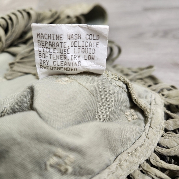 Action Wear Sage‎ Green Vest L Vintage Quilt Pattern Fringe Embroidered Crushed - Picture 4 of 13